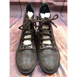 Sorel Lennox Brown Leather Lace Up Faux Fur Waterproof Boots Womens 7.5 (o8L)